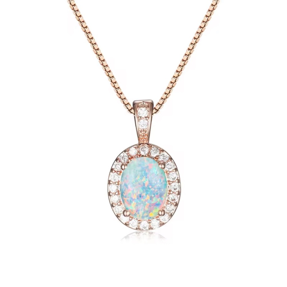 Fire Opal Rose Gold Pendant Necklace